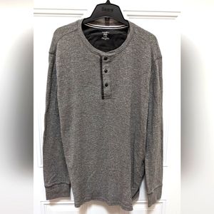 *George Men's Thermal Long Sleeved Shirt  Grey 1/4 Button Pullover Large